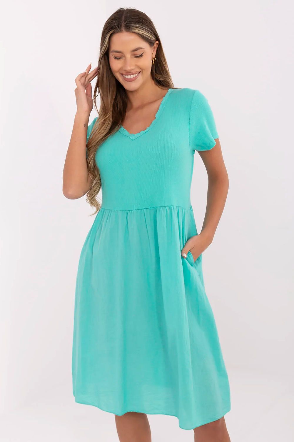 blue ribbed flared day dress view 25