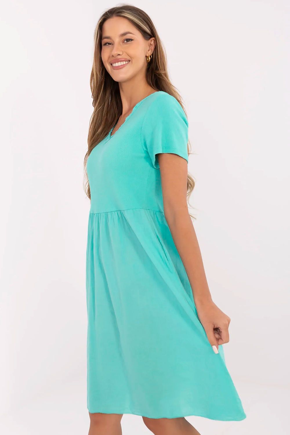 blue ribbed flared day dress view 26