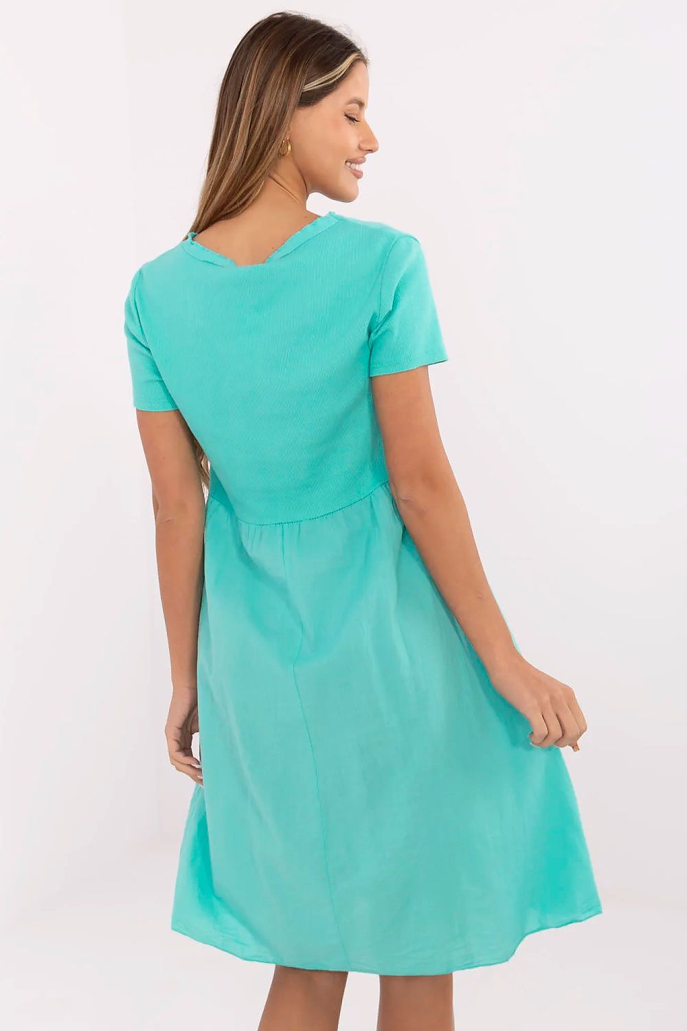 blue ribbed flared day dress view 27