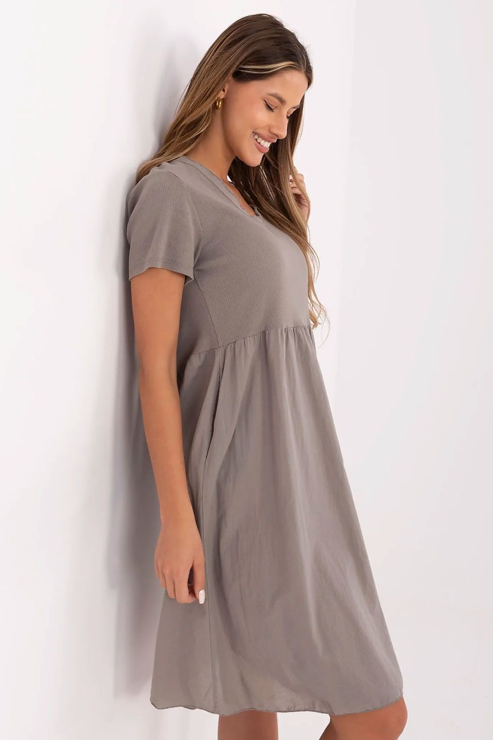 blue ribbed flared day dress view 32