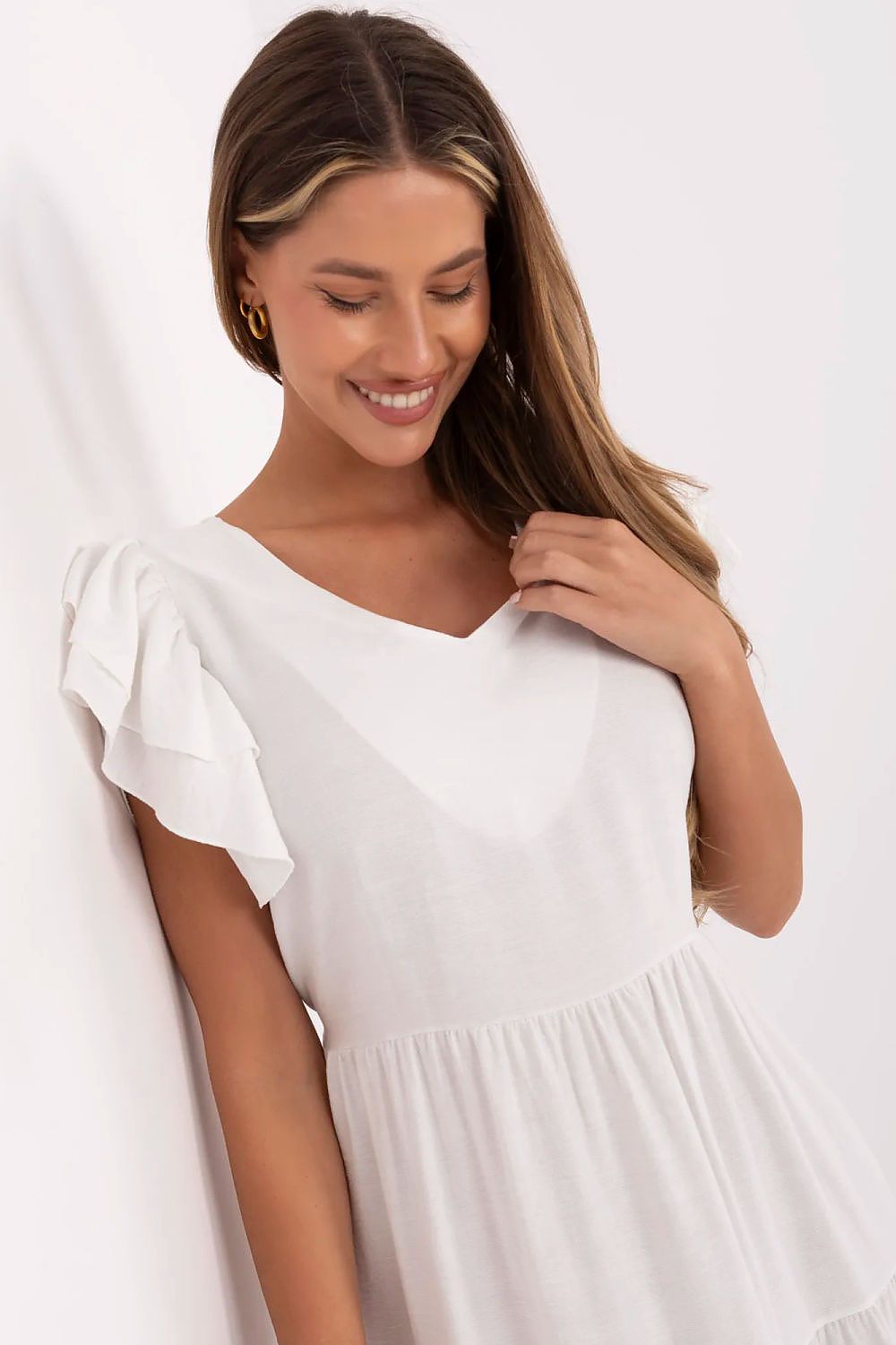 brown flared ruffle day dress view 7