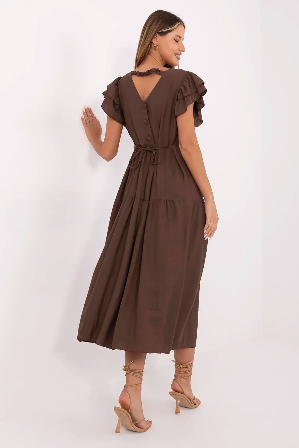 brown flared ruffle day dress view 17