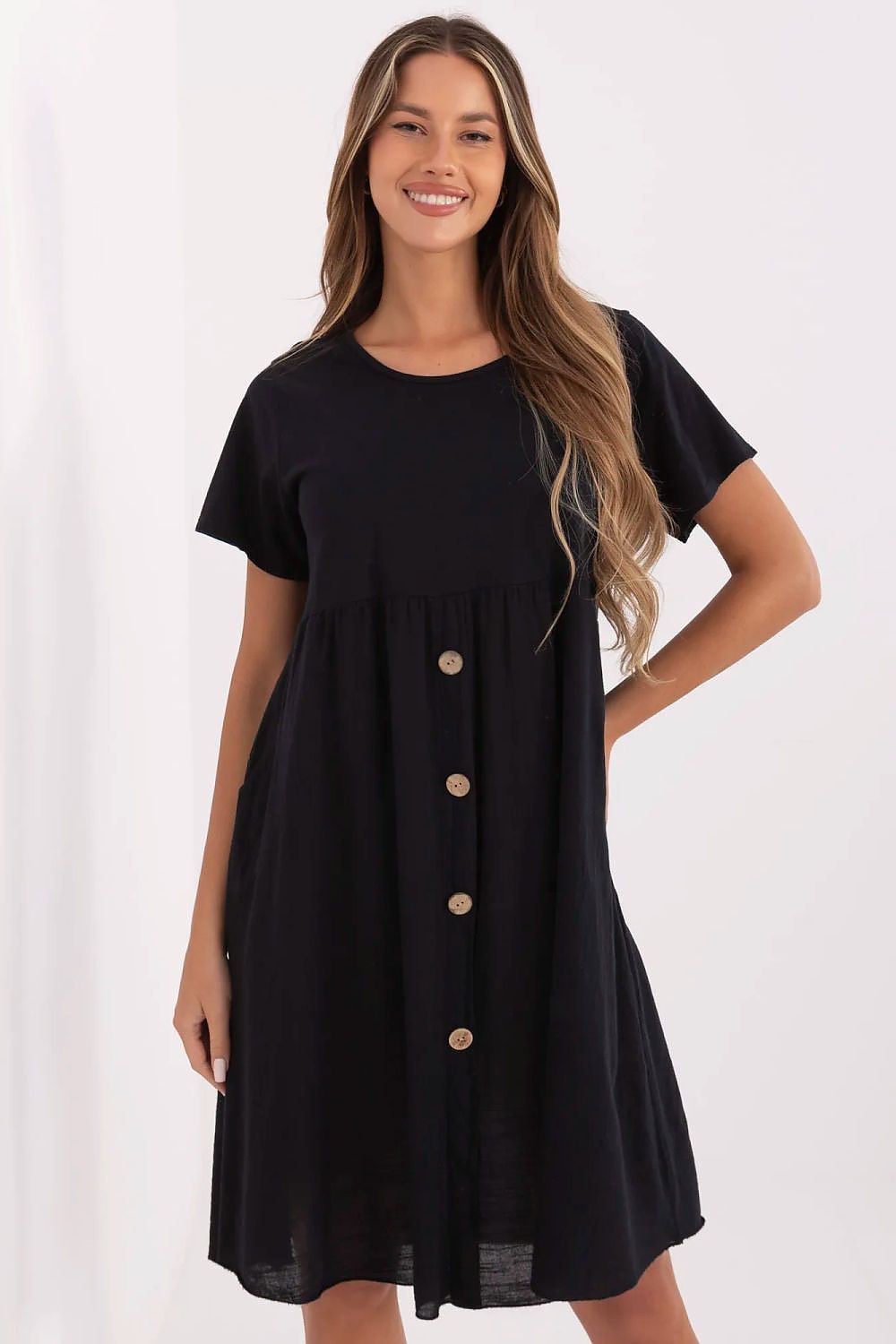 white flared short sleeve day dress back view