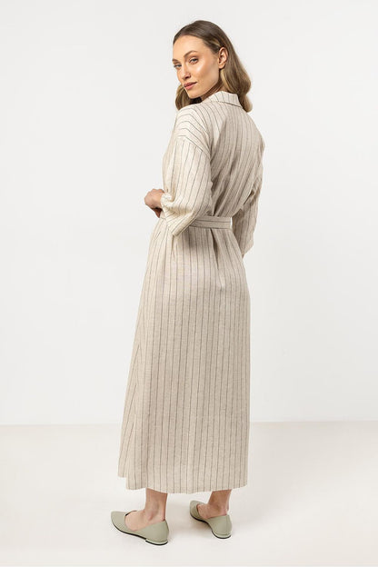 navy blue belted day dress side view