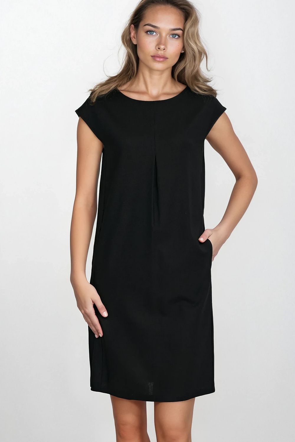 black mini day dress front view