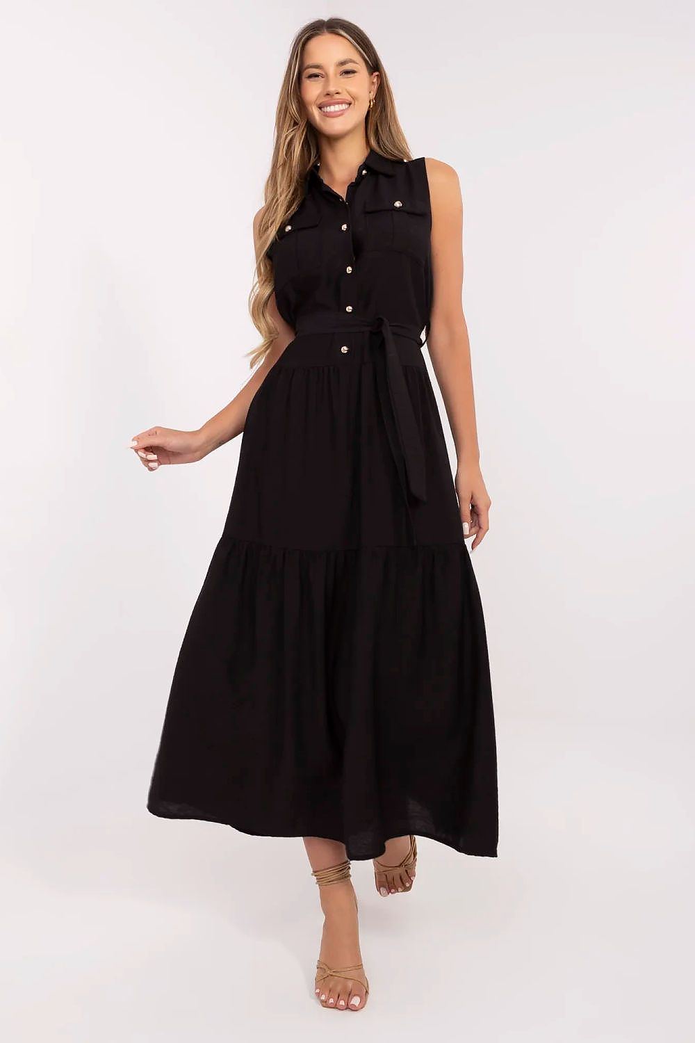 brown flared belted day dress view 11