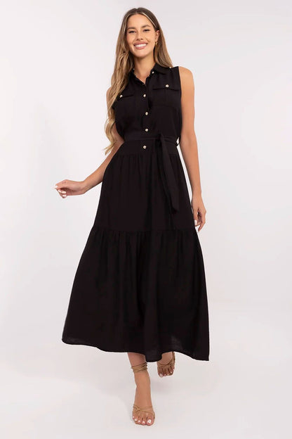 brown flared belted day dress view 11