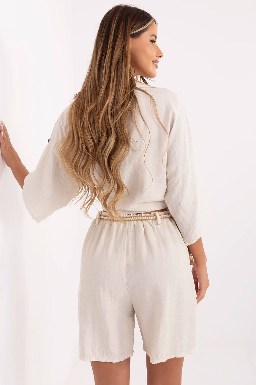 Women's Beige, White, and Brown Shorts detail view