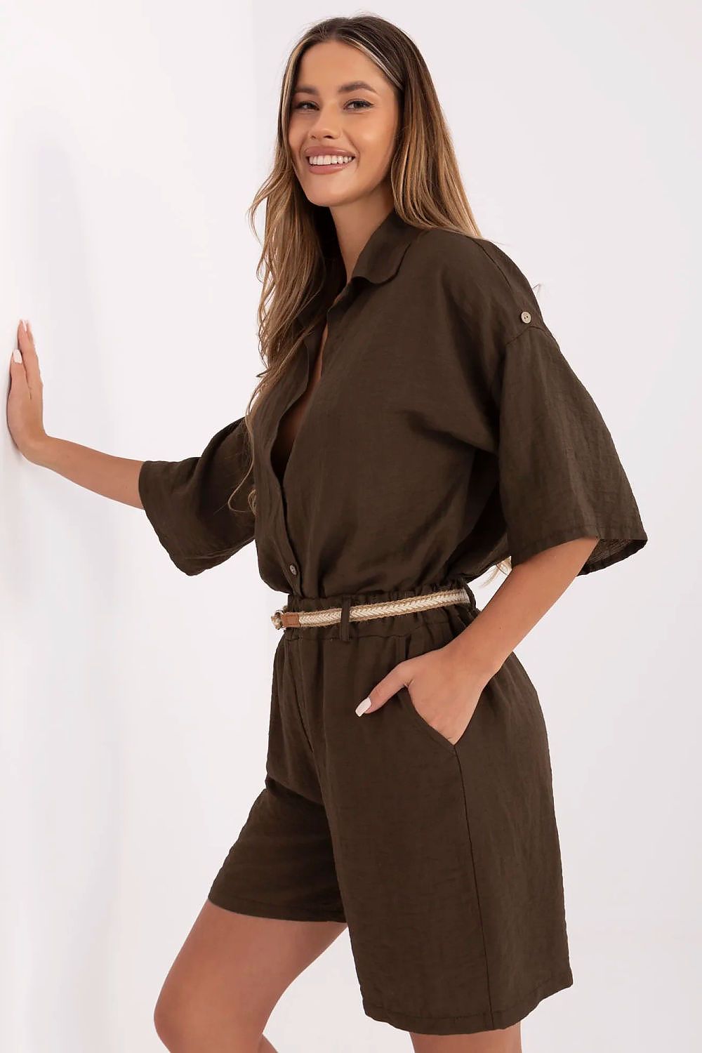 Women's Beige, White, and Brown Shorts view 8