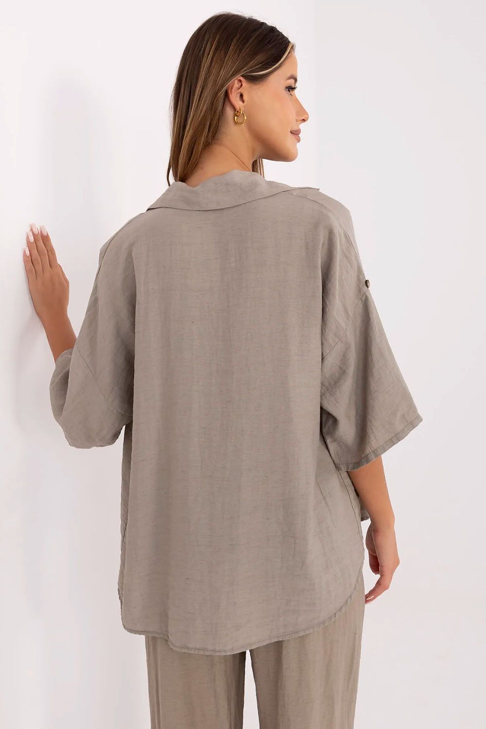 Women's Brown, Blue, and Beige Shirt view 9