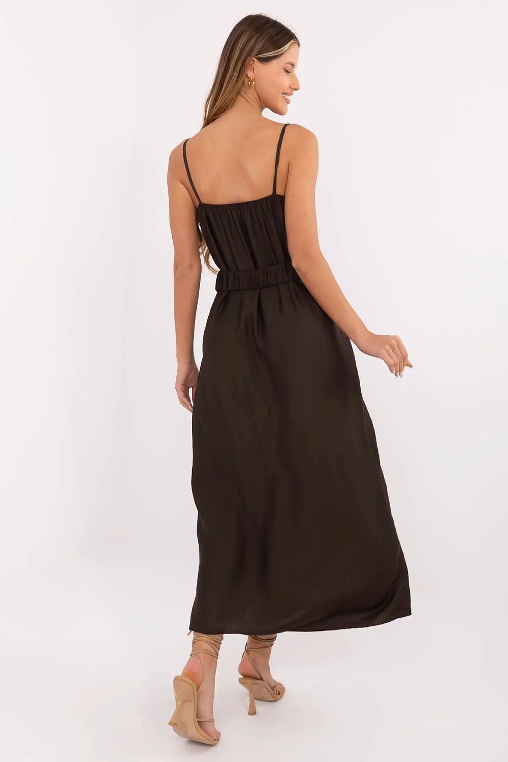 beige ruffle belted day dress view 12