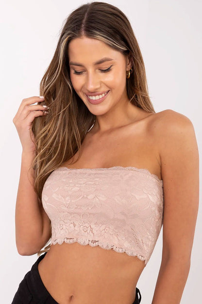 Women's Beige, Pink, and Black Openwork Detail Top back view
