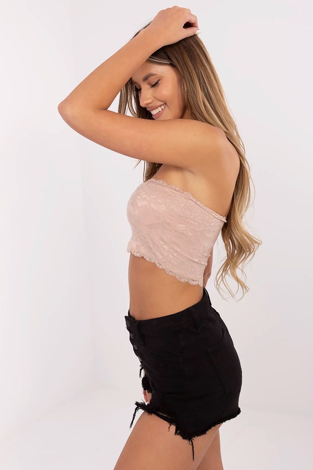 Women's Beige, Pink, and Black Openwork Detail Top view 5