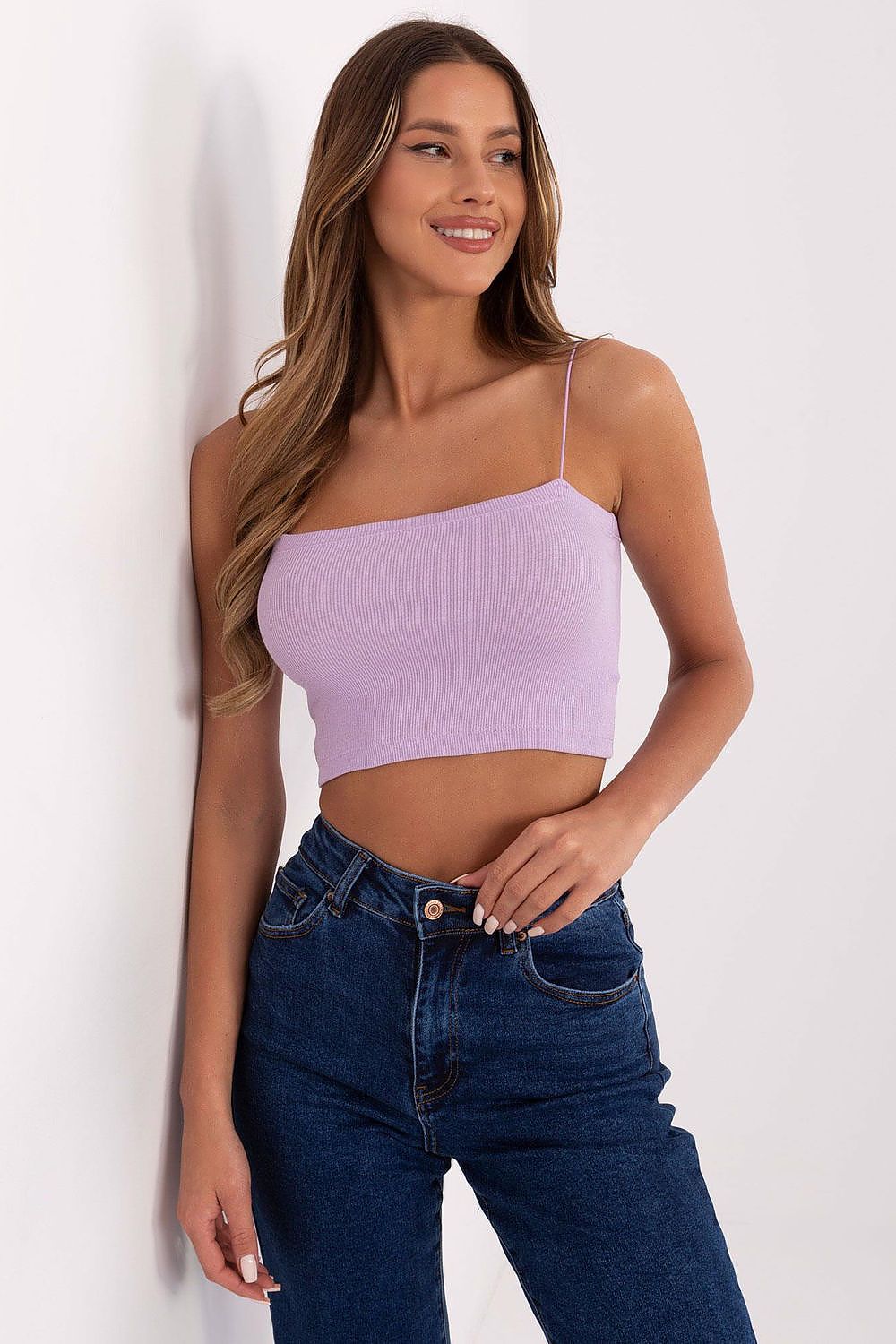 Women's White, Violet, and Beige Strap Detail Top view 5