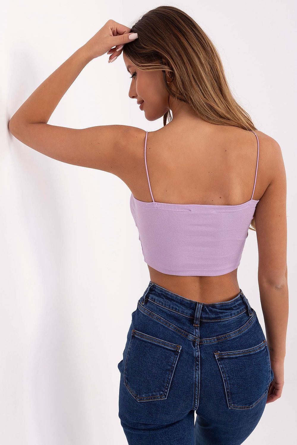 Women's White, Violet, and Beige Strap Detail Top view 6