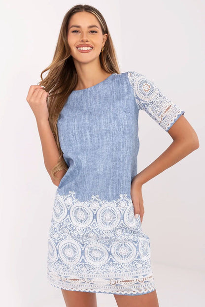 blue short sleeve day dress front view