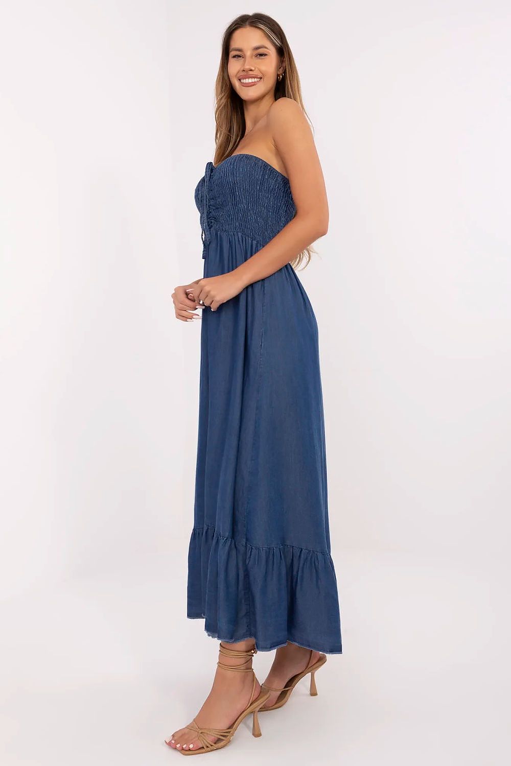 blue flared ruffle day dress alternate angle