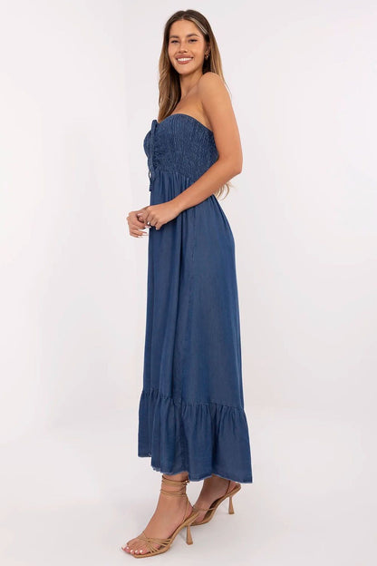 blue flared ruffle day dress alternate angle