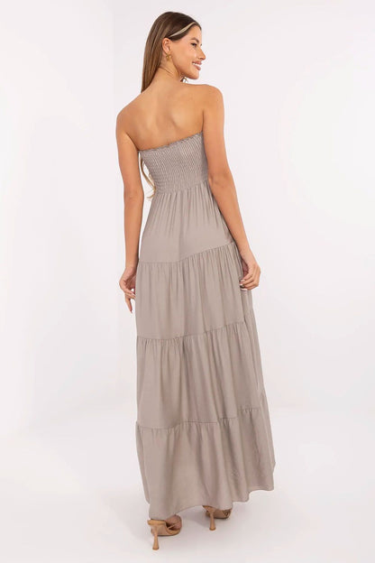 beige flared sleeveless day dress detail view