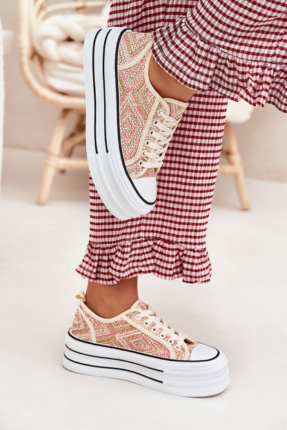 pink lace sneakers front view