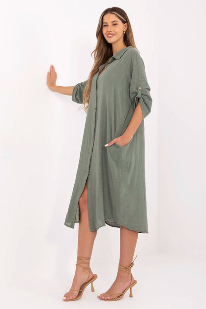 green midi day dress alternate angle