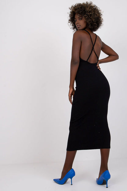 blue ribbed pencil day dress side view