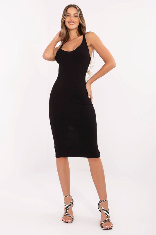 black lace pencil chic black pencil midi dress with straps – elegant, comfortable everyday wear front view