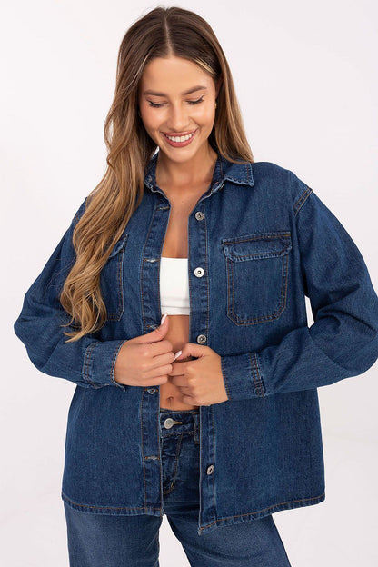 blue long sleeve jacket front view
