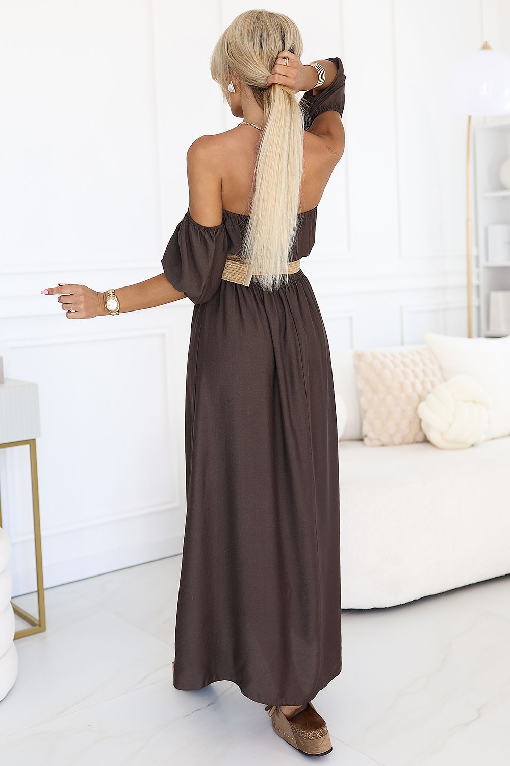 brown belted mini day dress alternate angle