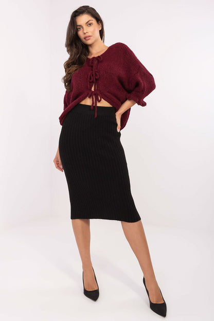 Women's Black and Beige Easy-fit Elastic Detail Skirt front view