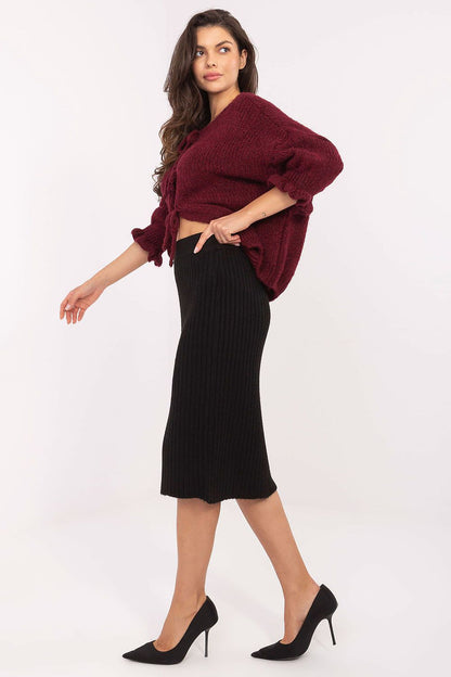 Women's Black and Beige Easy-fit Elastic Detail Skirt side view