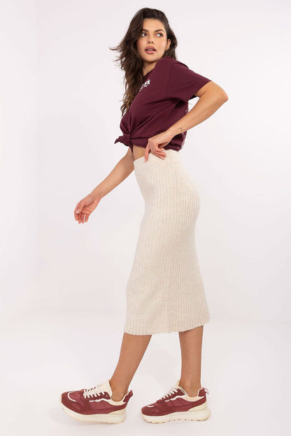 Women's Black and Beige Easy-fit Elastic Detail Skirt view 8