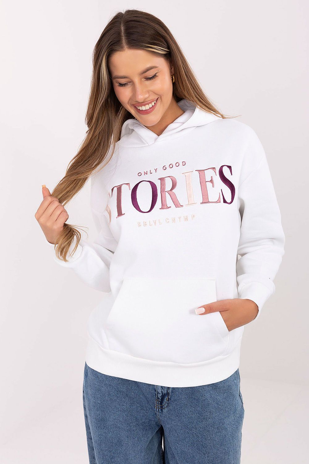 Women's White, Red, and Beige Sweatshirt front view