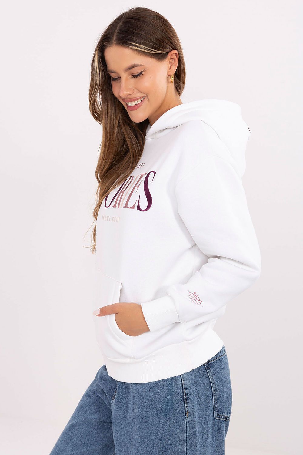 Women's White, Red, and Beige Sweatshirt side view