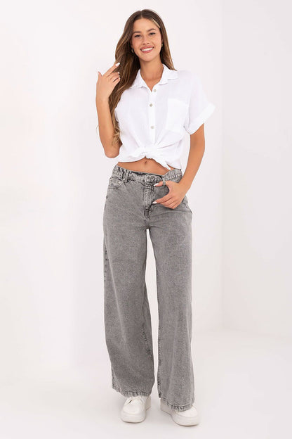 Women's Blue and Grey Jeans back view