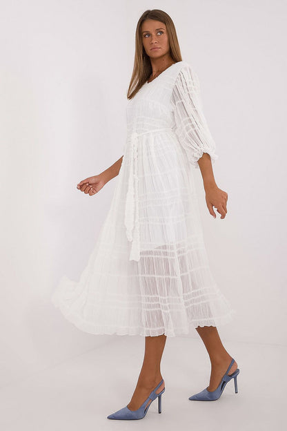 white flared belted day dress alternate angle