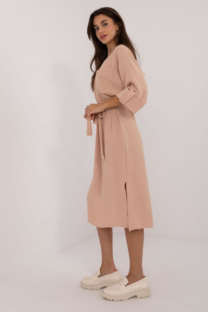 brown belted midi day dress alternate angle