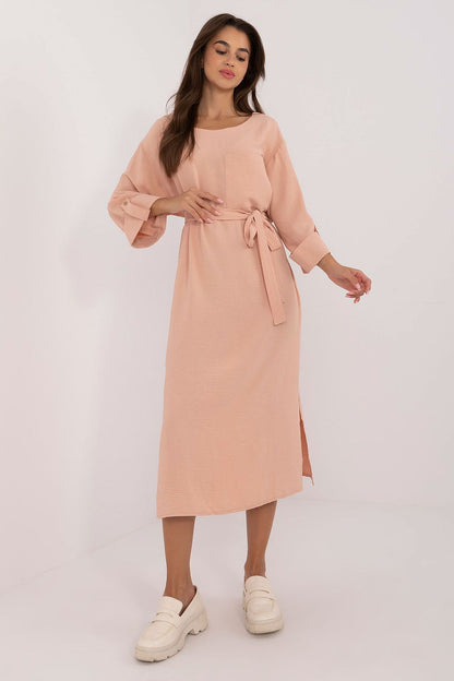 brown belted midi day dress view 7
