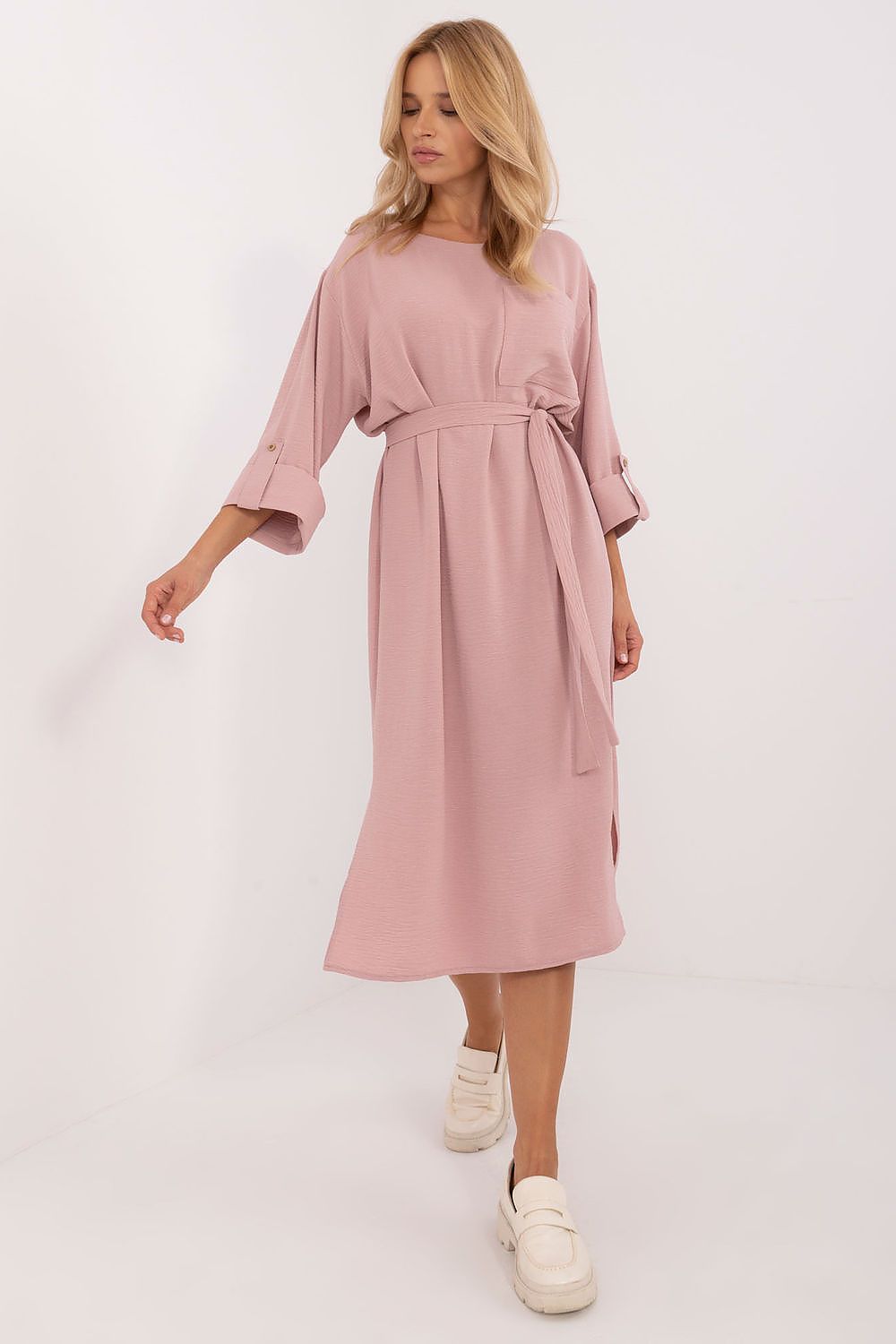 brown belted midi day dress view 10