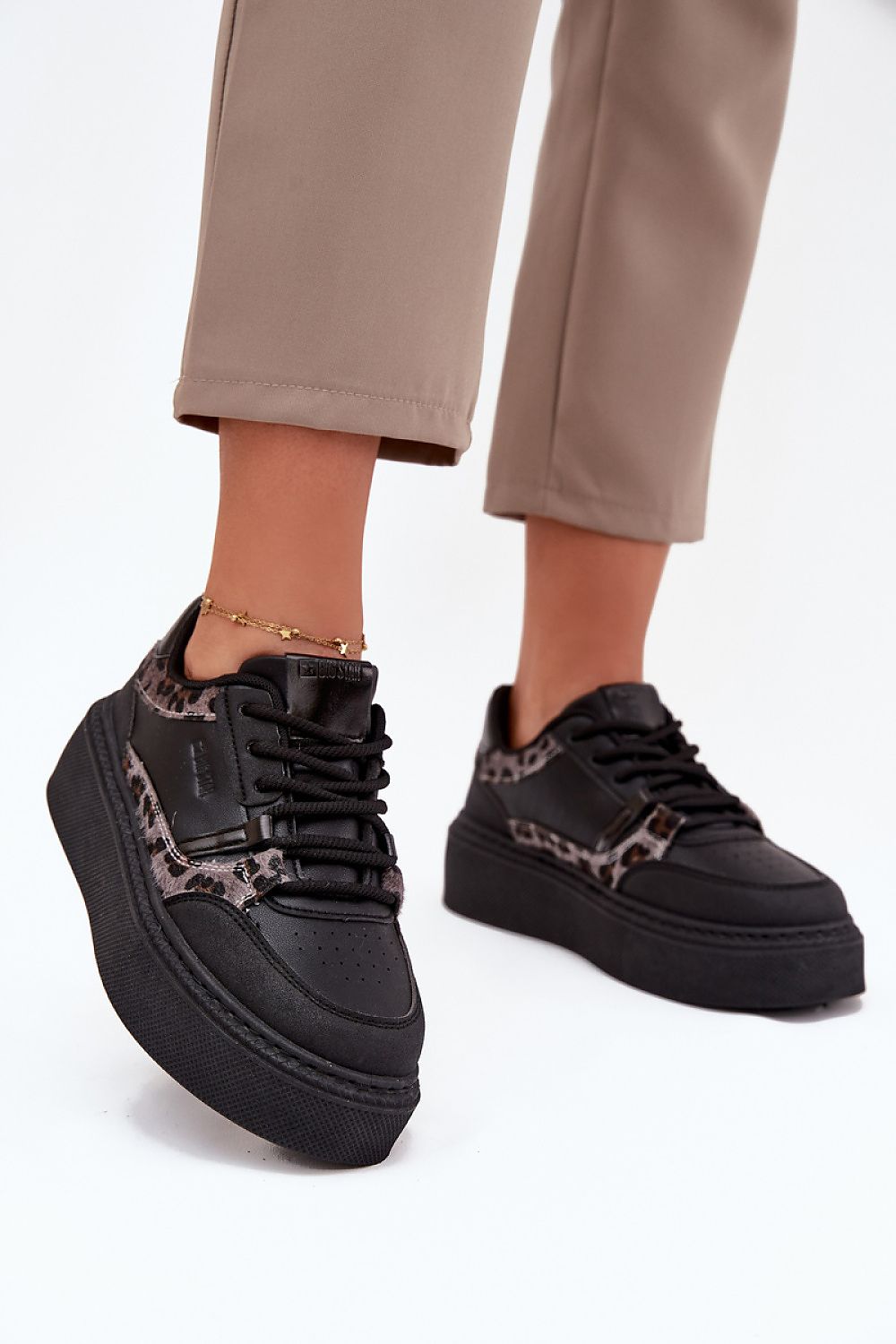 black lace sport shoes front view