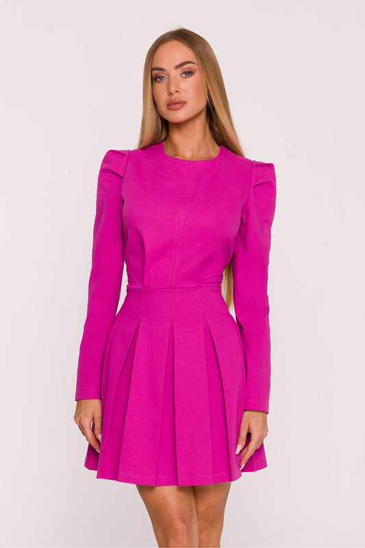 pink long sleeve mini day dress front view