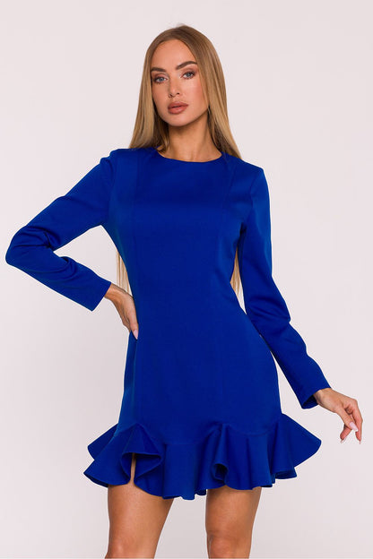 green ruffle long sleeve cocktail dress back view