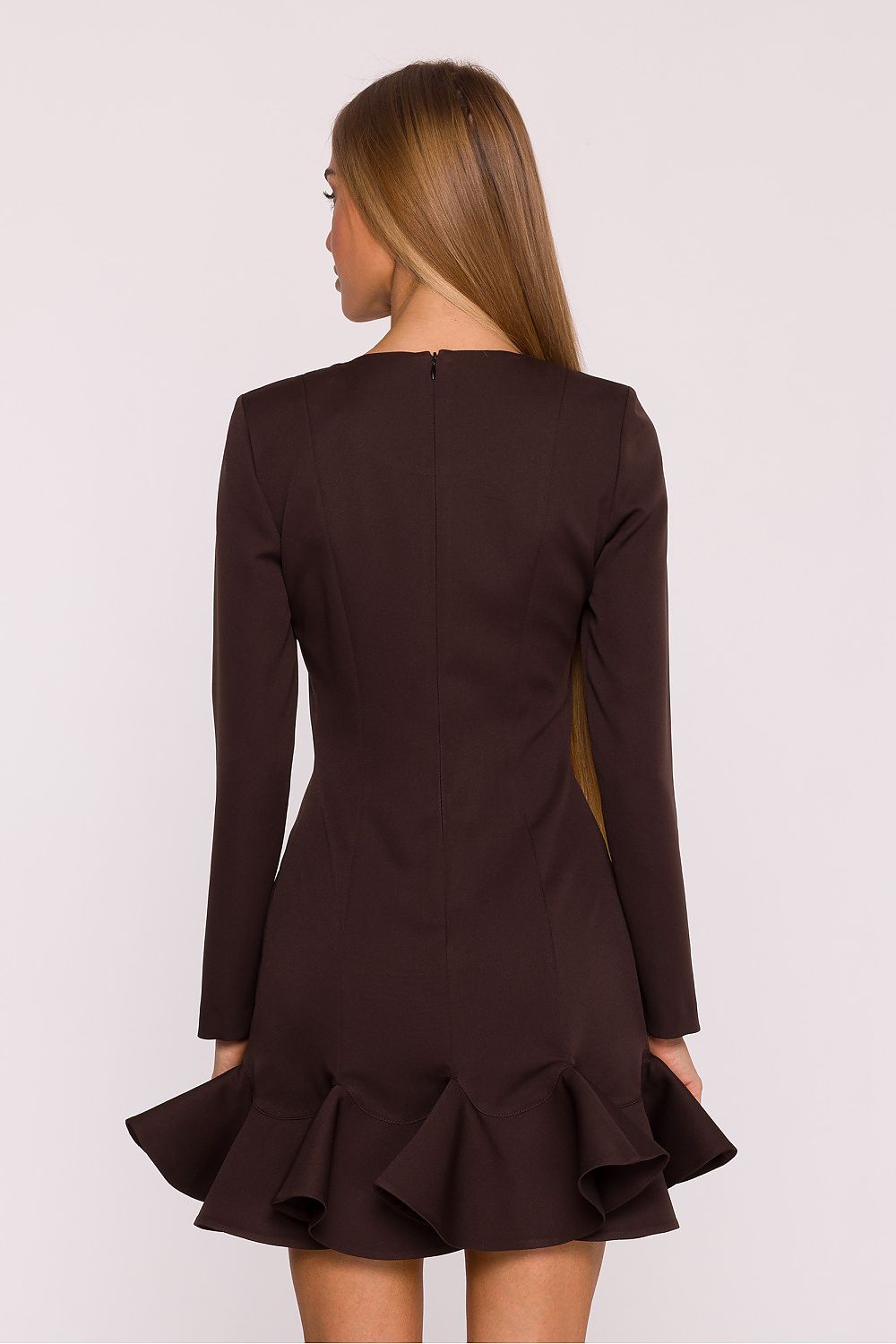 green ruffle long sleeve cocktail dress view 9