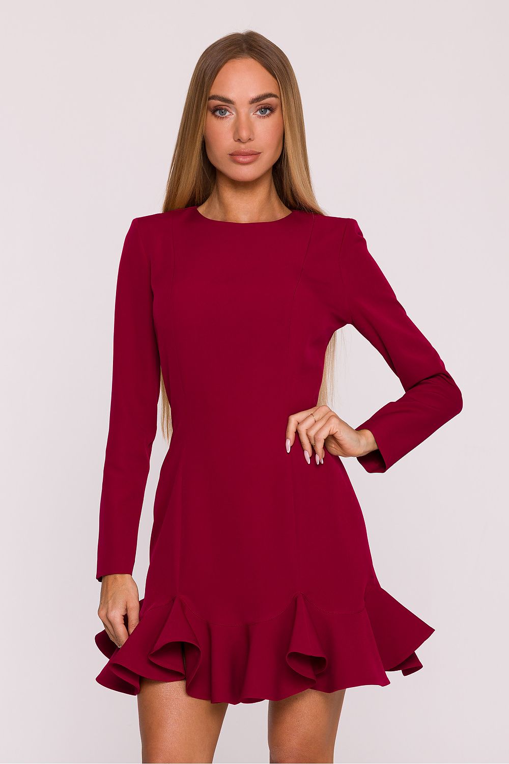 green ruffle long sleeve cocktail dress view 10