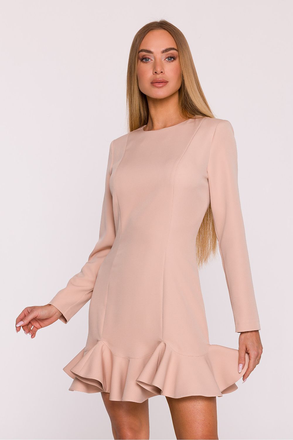 green ruffle long sleeve cocktail dress view 13