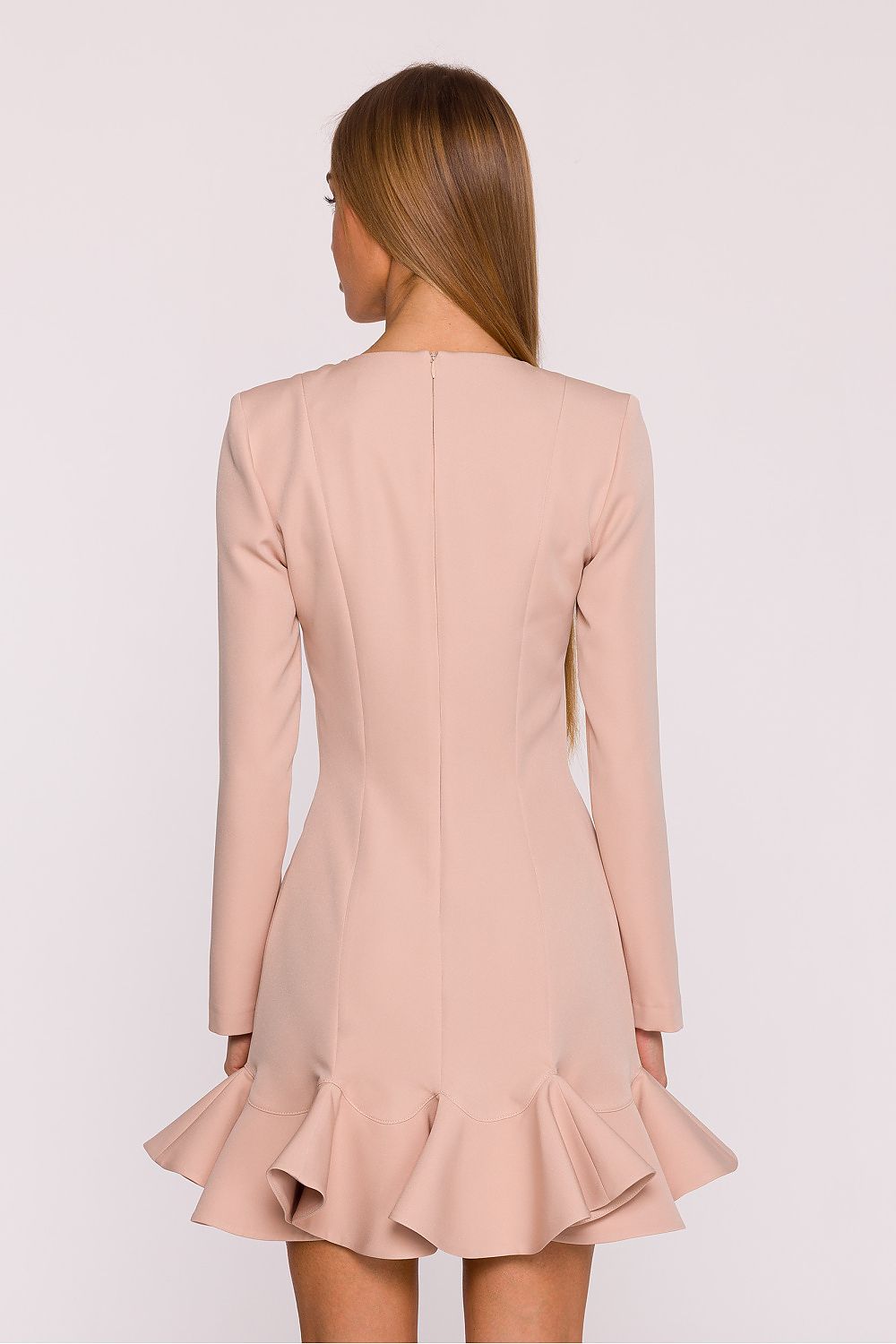 green ruffle long sleeve cocktail dress view 15