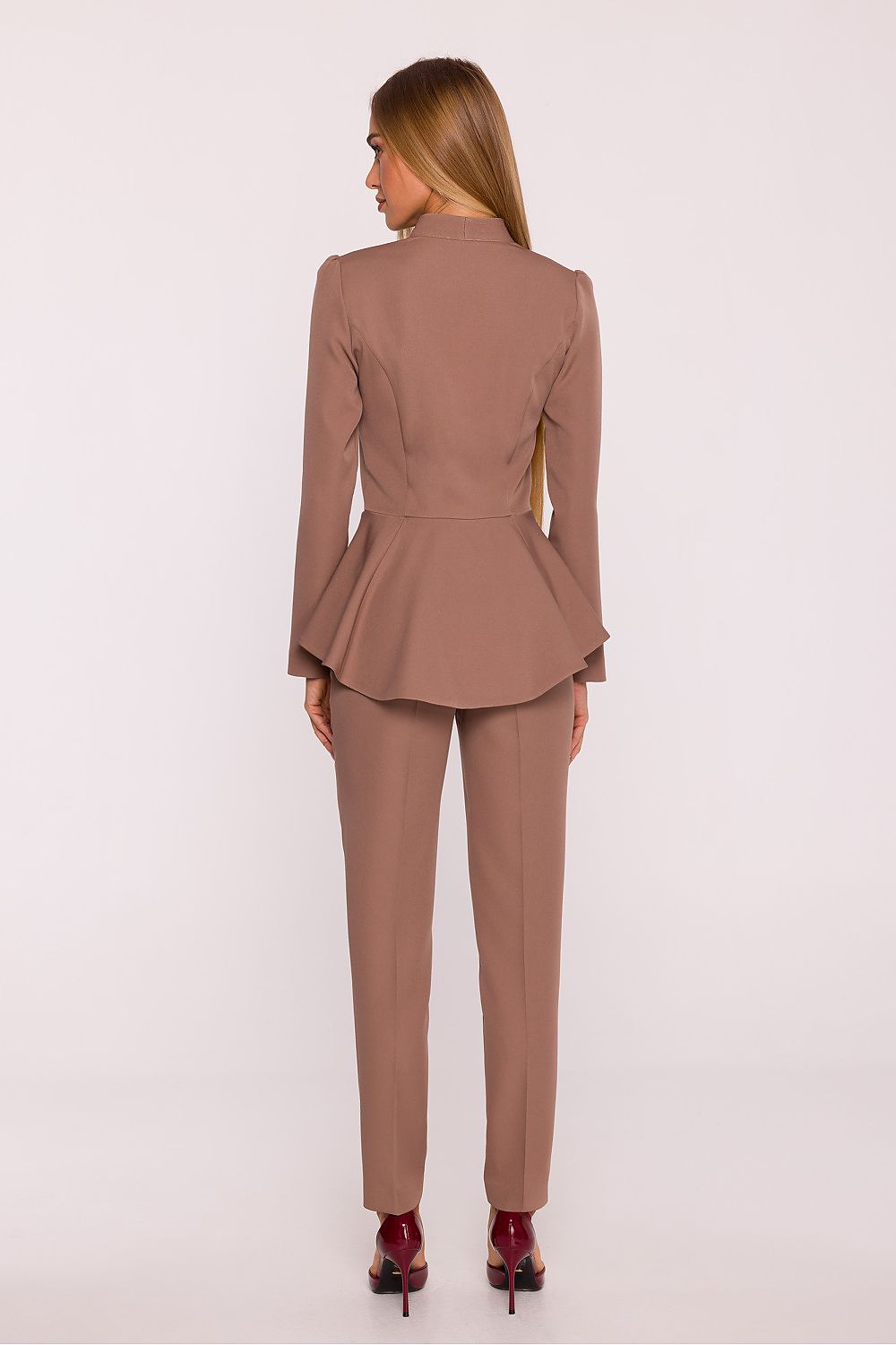 brown long sleeve v-neck suit alternate angle