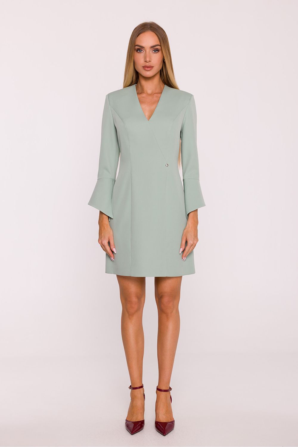 green v-neck mini day dress alternate angle