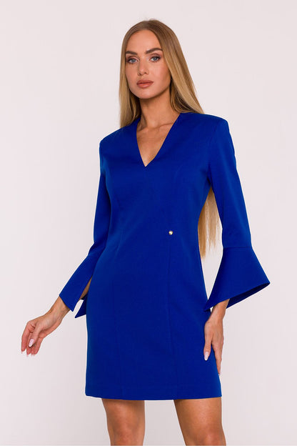 green v-neck mini day dress back view