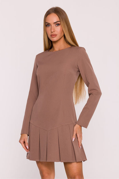 brown long sleeve mini elegant brown long sleeve mini dress – timeless & modern classic front view